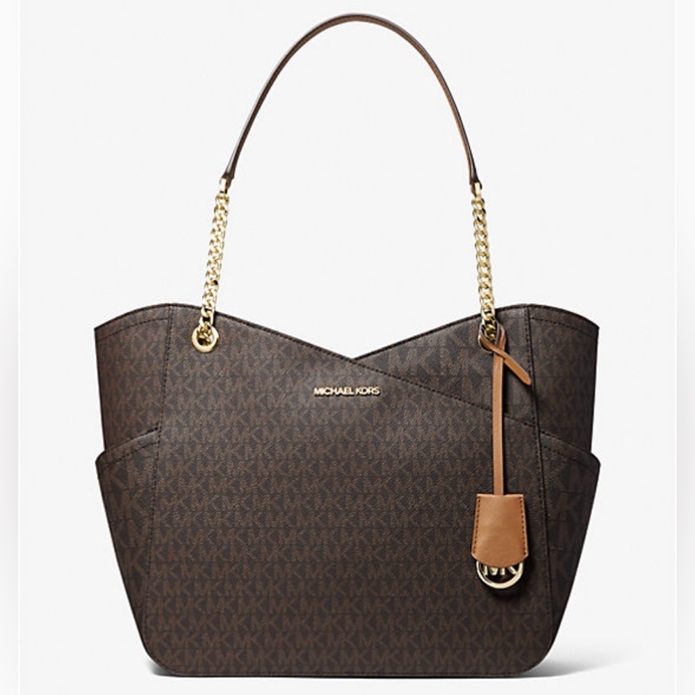 Michael Kors Jet Set Travel Large Chain Shoulder Tote Signature MK Bag